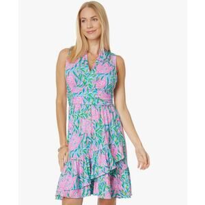 LILLY PULITZER Dress Annalise V-Neck Frenchy Blue Turtley In Love Size L NWOT